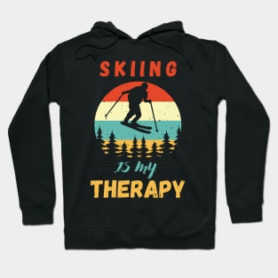 Skiing Is My Therapy Funny sunset Hoodie